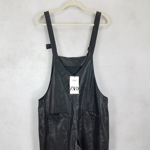 NEW ZARA S Jackie Faux Leather Jumpsuit Bloggers Favorite Crop Black Reversible - Picture 9 of 15